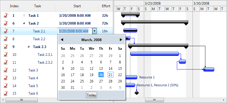 GanttChartTaskListView screenshot